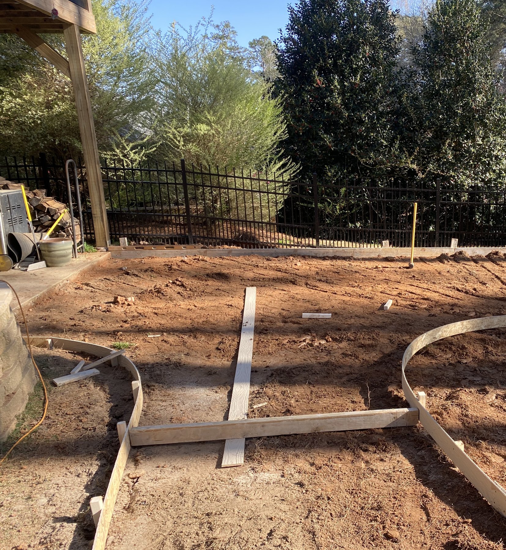 Curved walkway before concrete work photo 4 Curved walkway before photo 4 showing walkway concrete preparation by Colquitt Concrete in Georgia