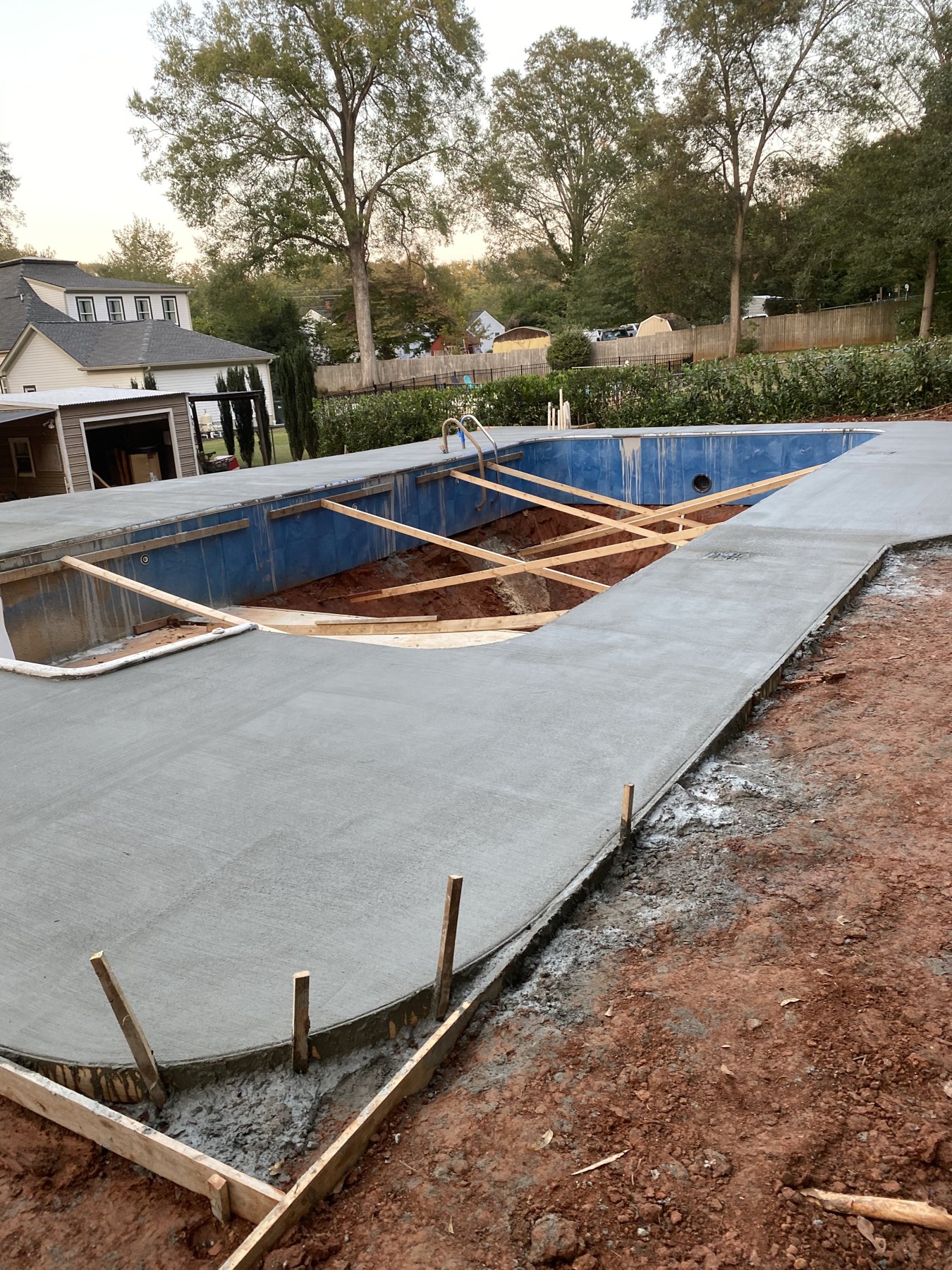 Pool deck extension finished concrete photo 5 Pool deck extension after photo 5 showing finished pool deck concrete work by Colquitt Concrete in Georgia