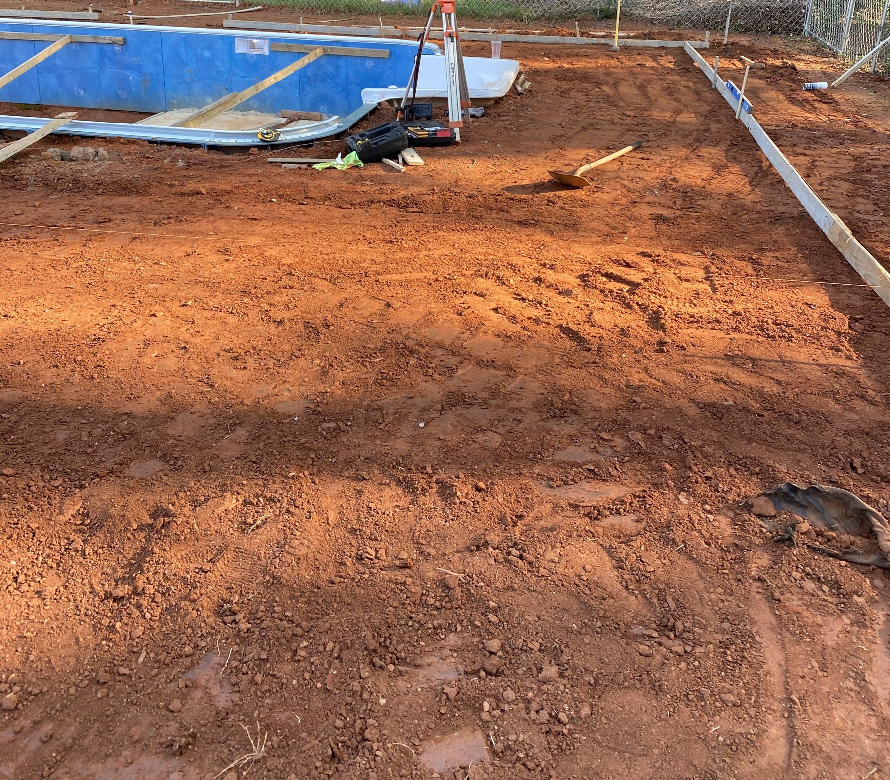 Pool deck extension before concrete work photo 2 Pool deck extension before photo 2 showing pool deck concrete preparation by Colquitt Concrete in Georgia